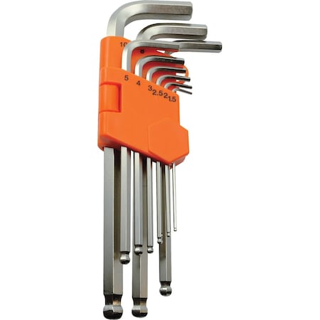 Dynamic Tools 9 Piece Metric Ball End Long Hex Key Set, 1.5mm - 10mm D043202
